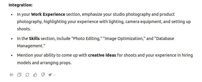 ATS Prompt for ChatGPT for professional photographer integration