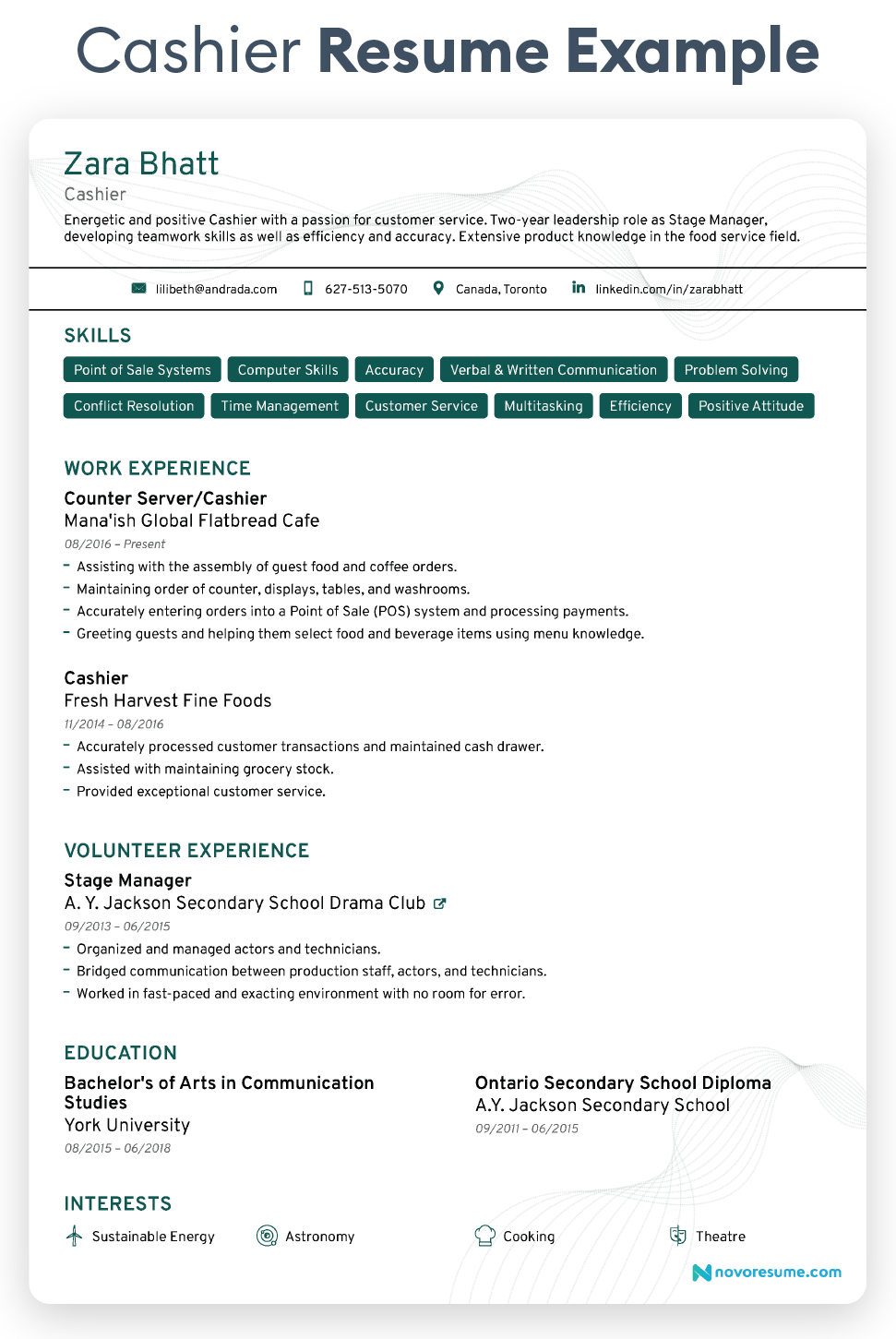 cashier resume sample