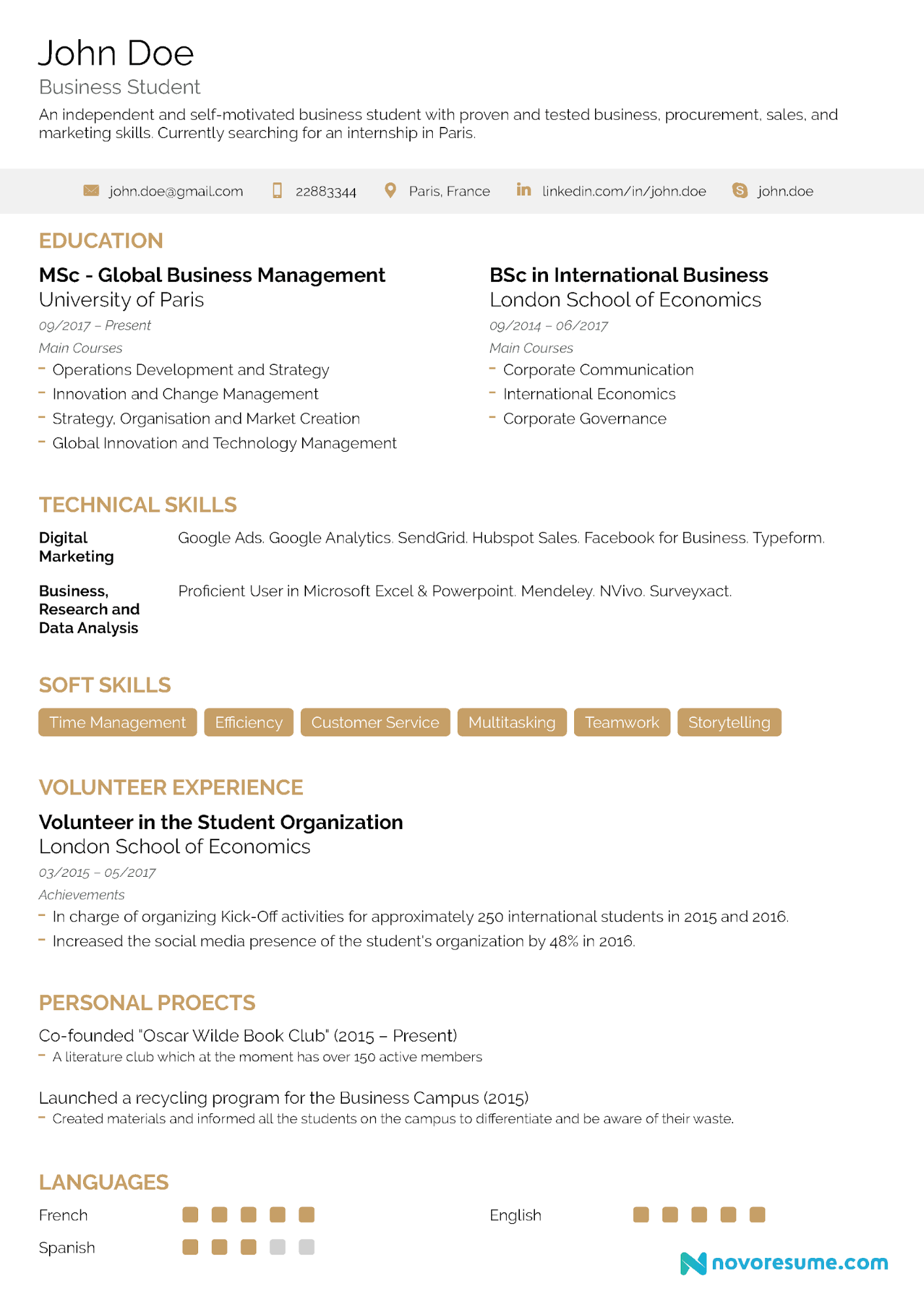 college resume sample