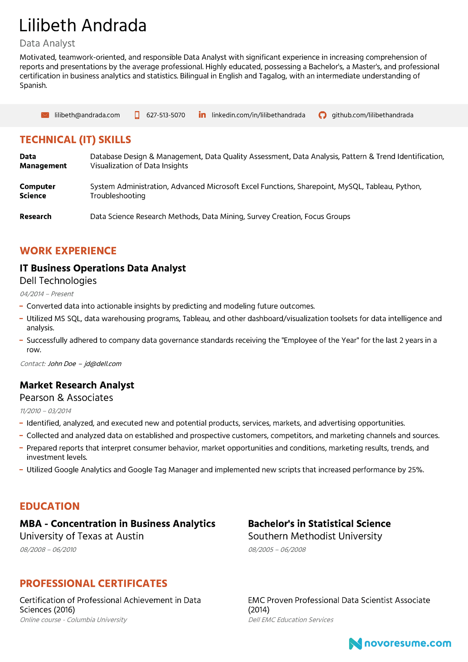 Data Analyst CV Example