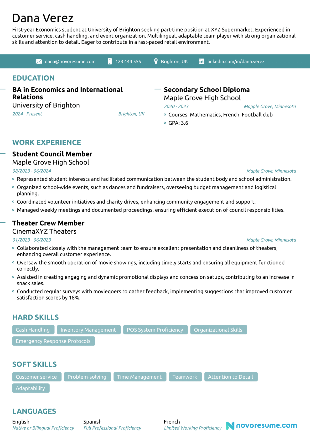 Fresher Resume Example