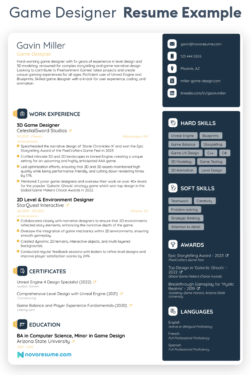 Game Designer Resume example