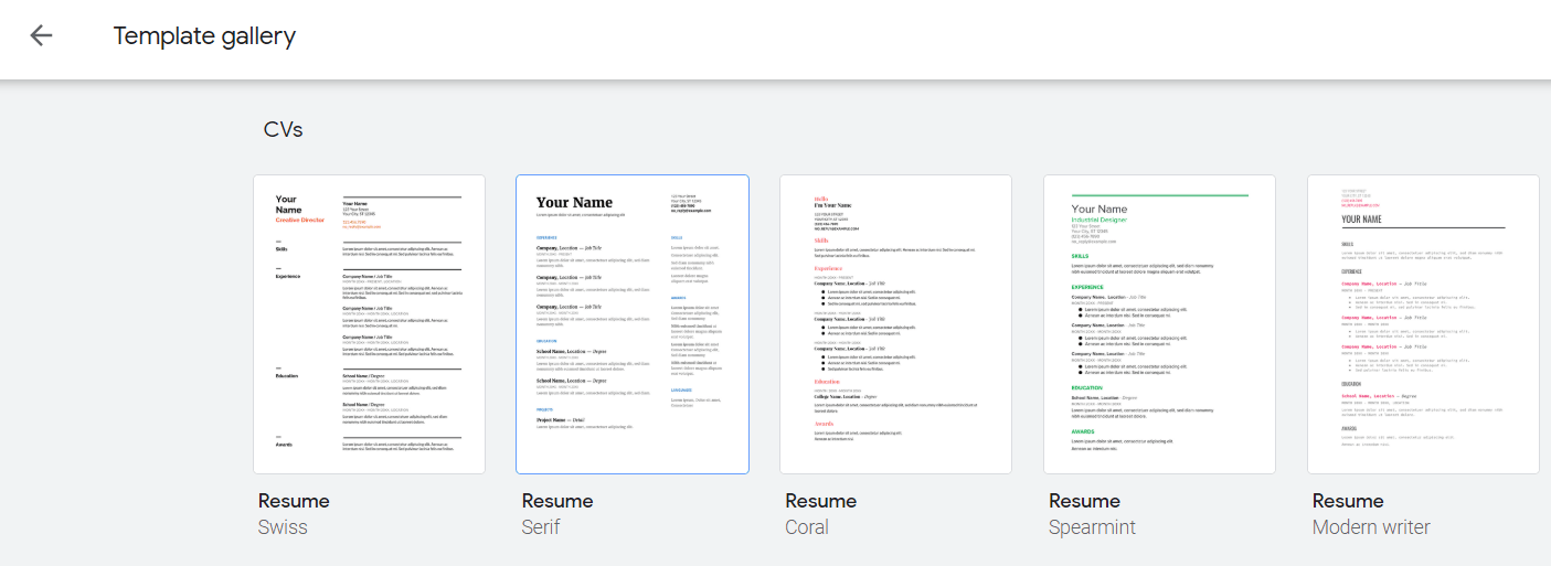 google docs resume templates