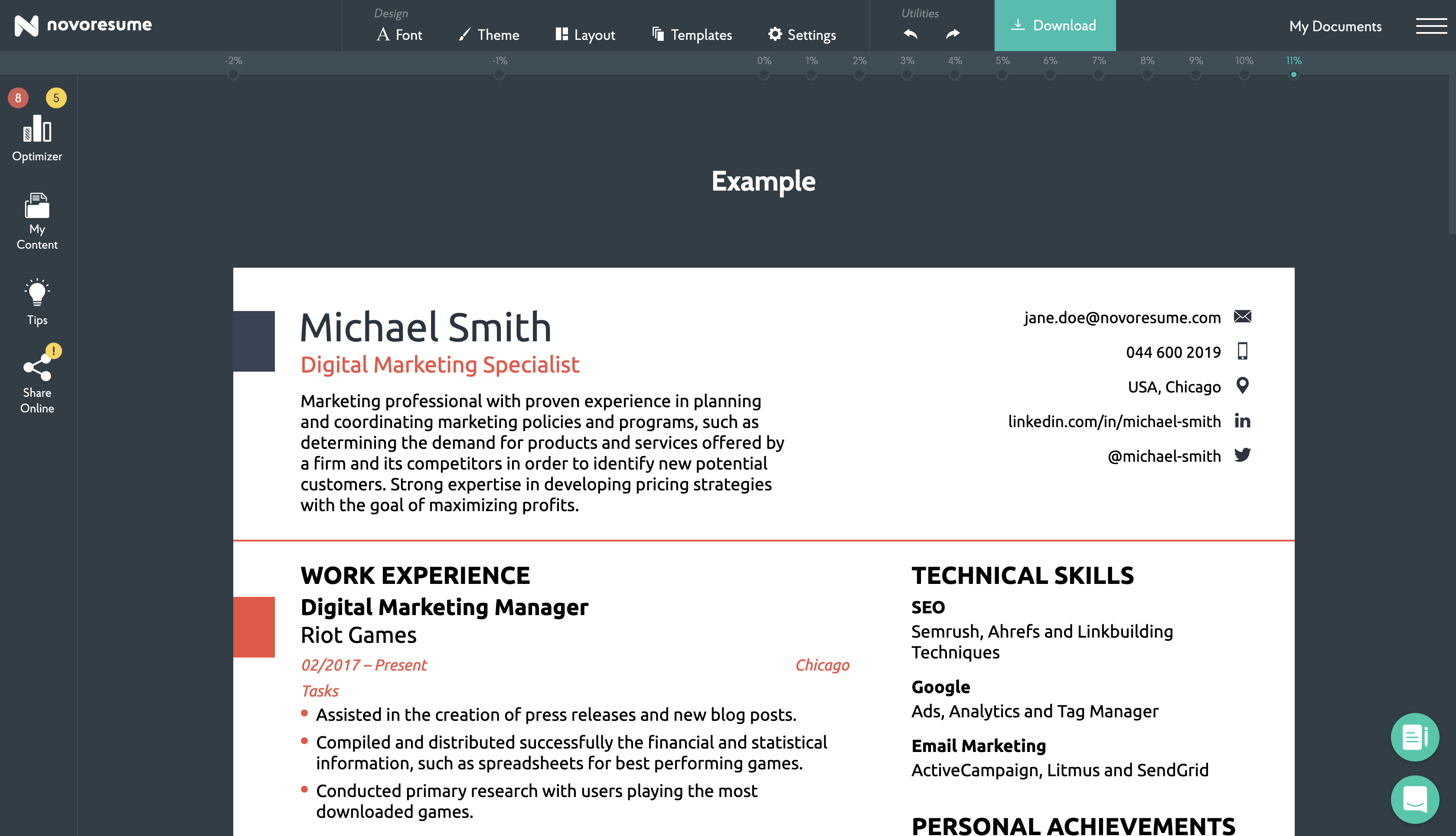 novoresume resume builder