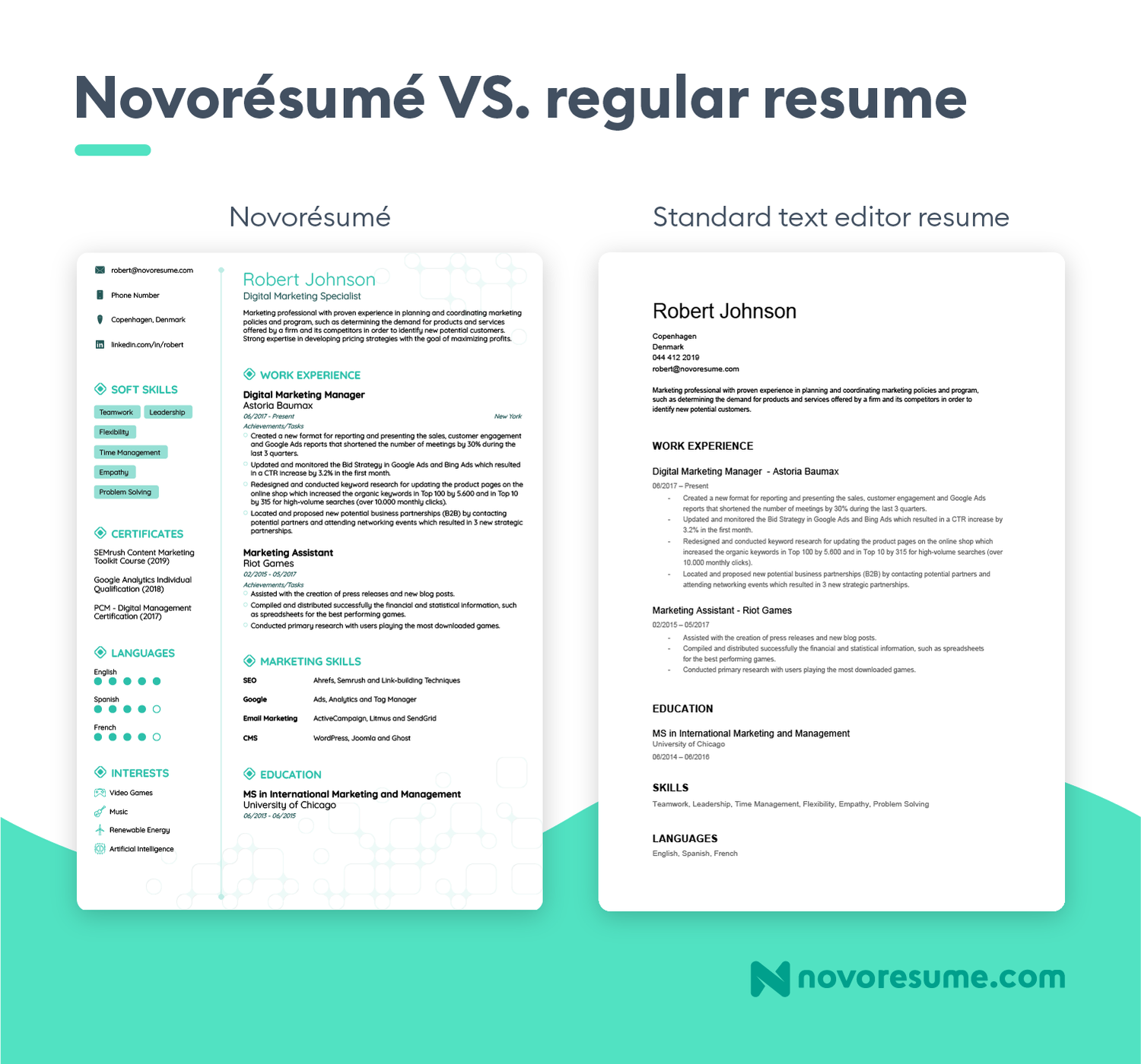 novoresume vs text editor template