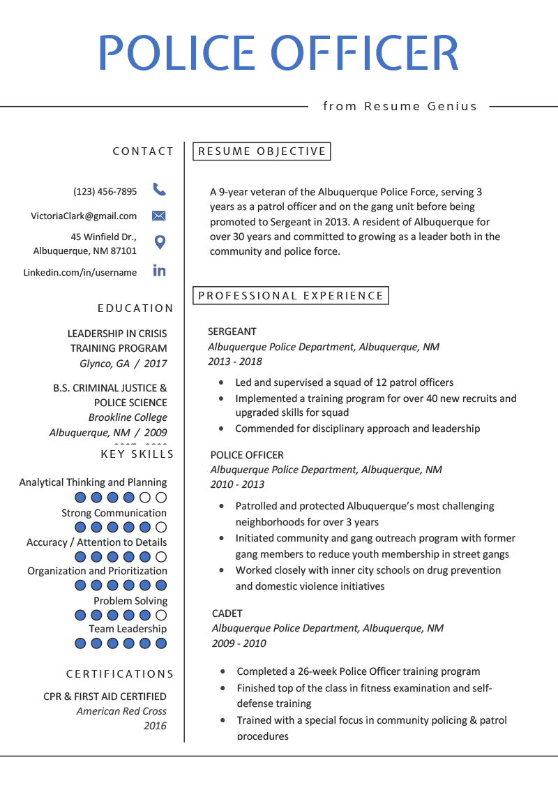 one page police officer resume