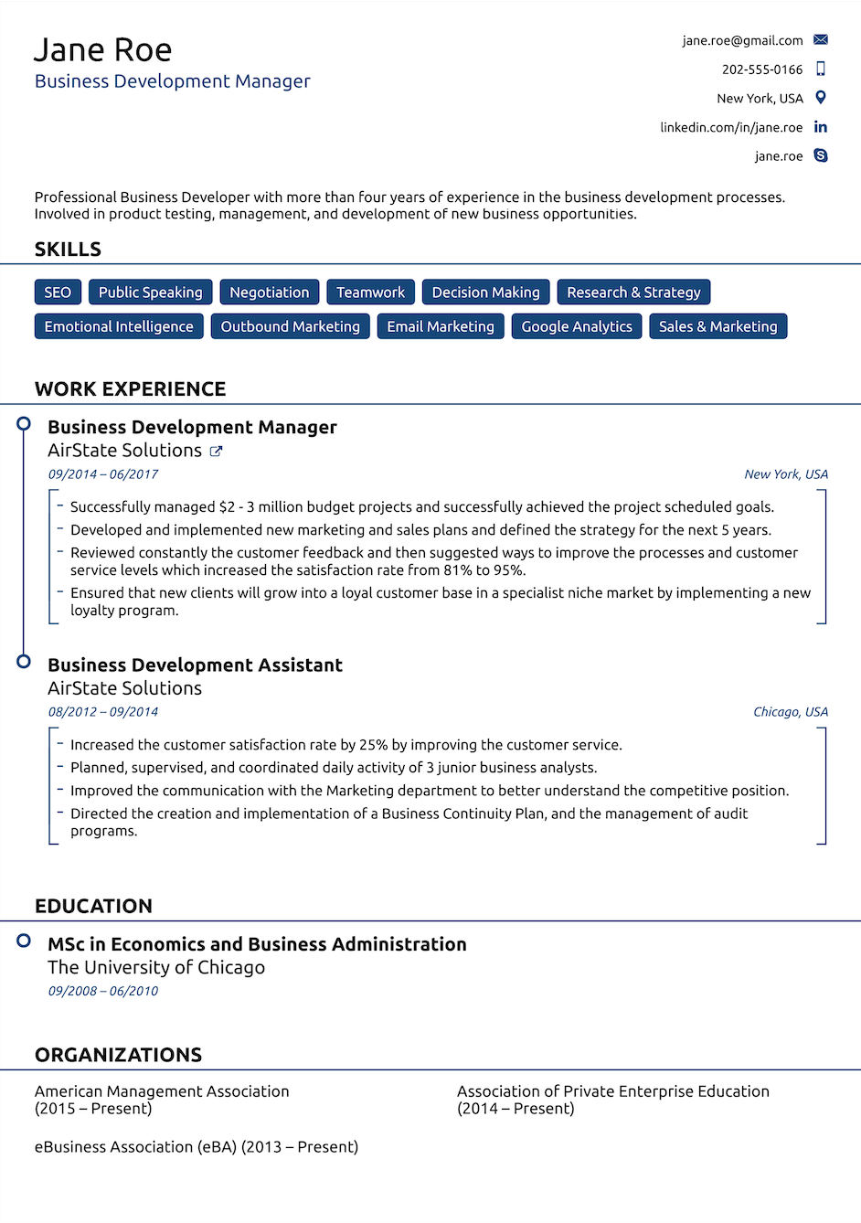 resume sections