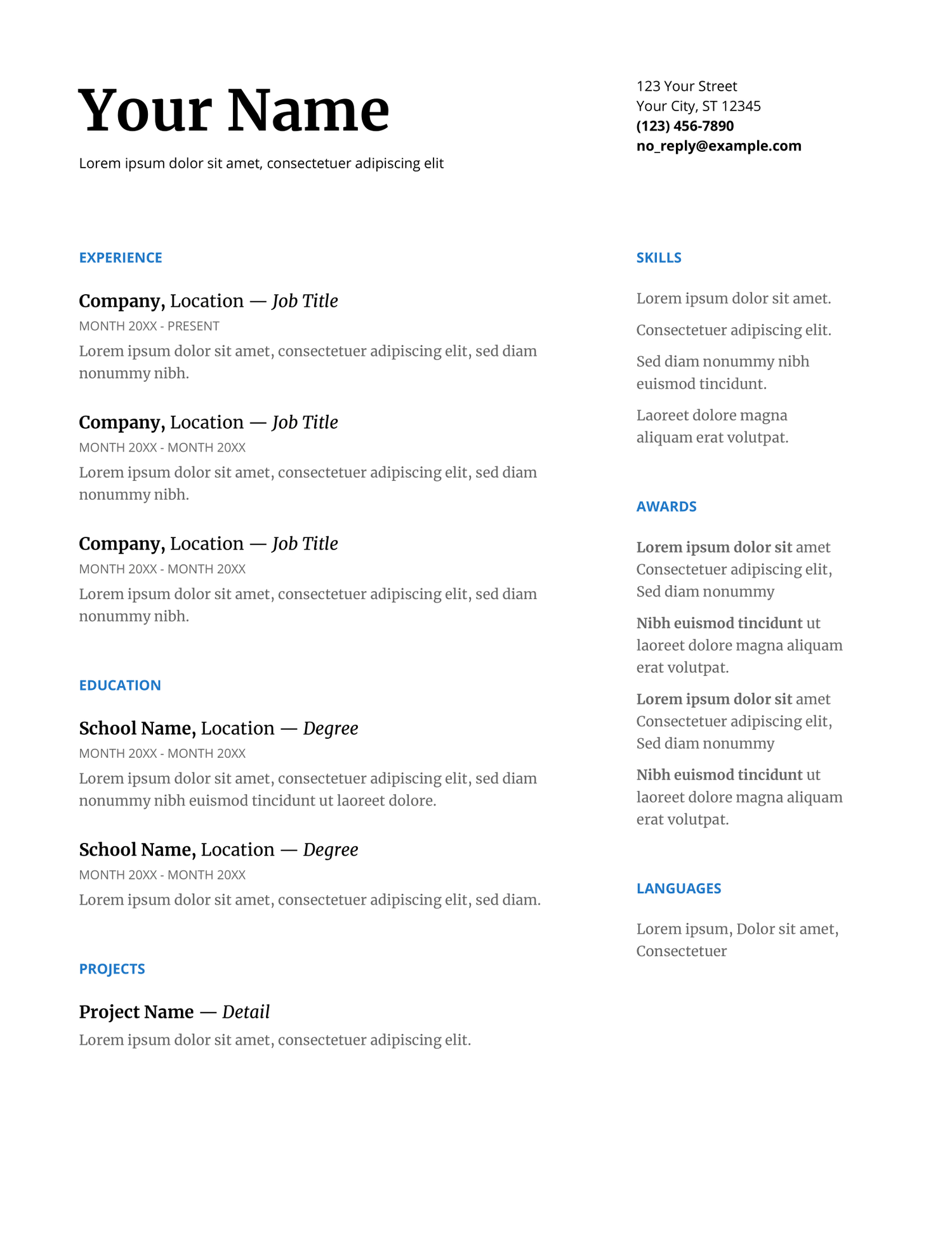 Serif Google Docs Resume Template