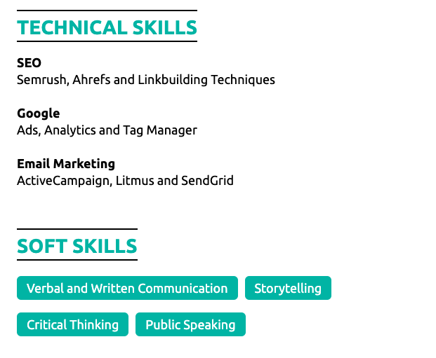 skills section in a resume