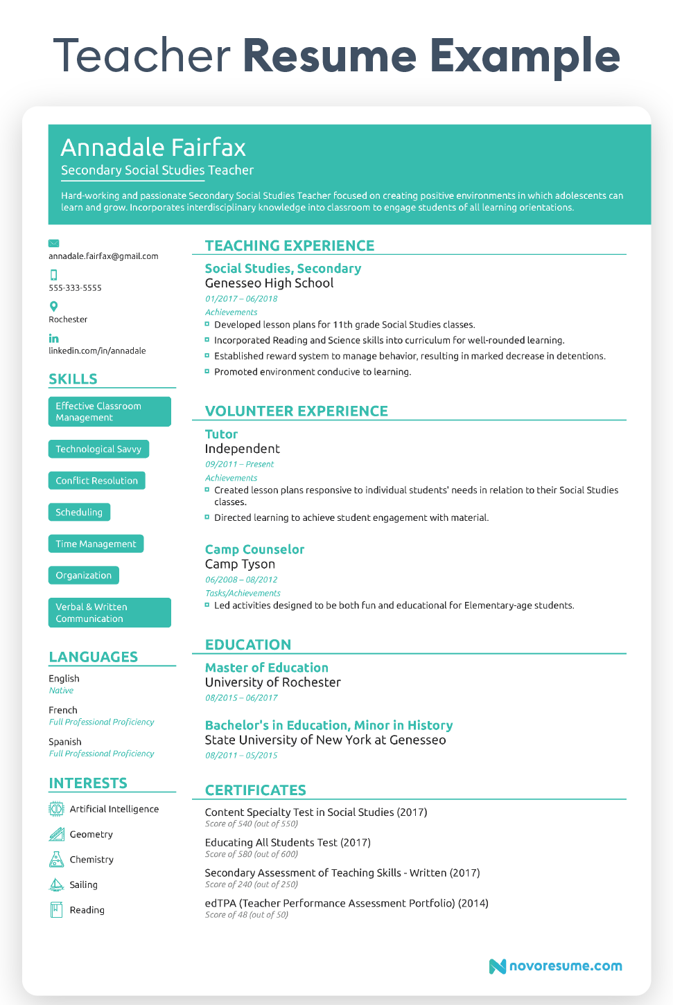 teacher resume sample