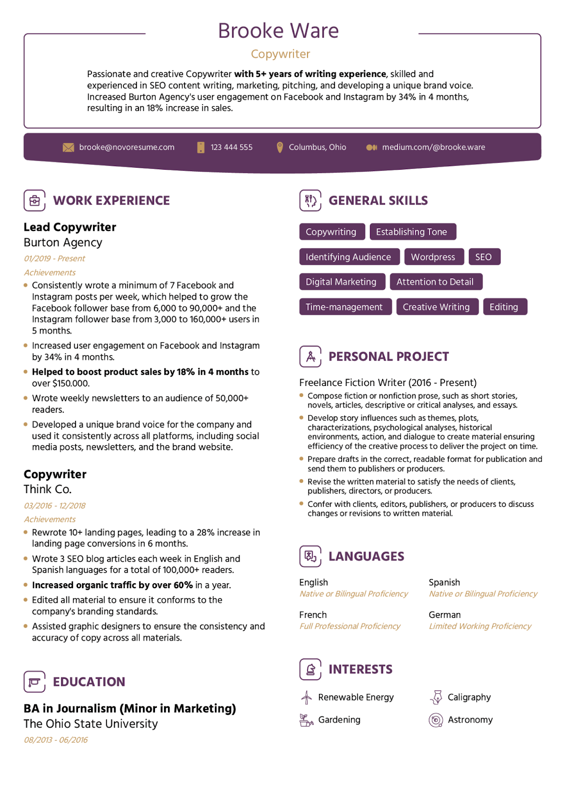 Traditional Resume Without Photo