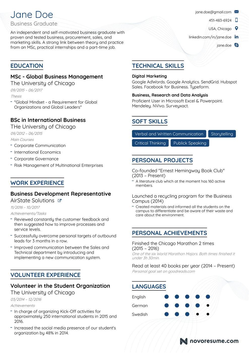 University Graduate Resume Example