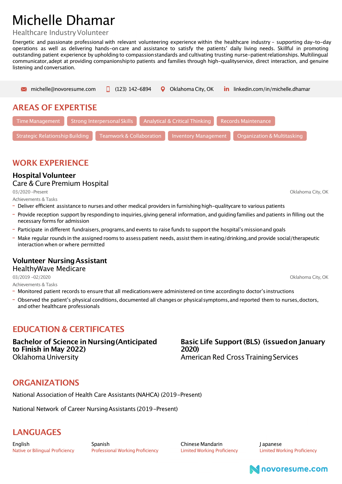 volunteer resume sample