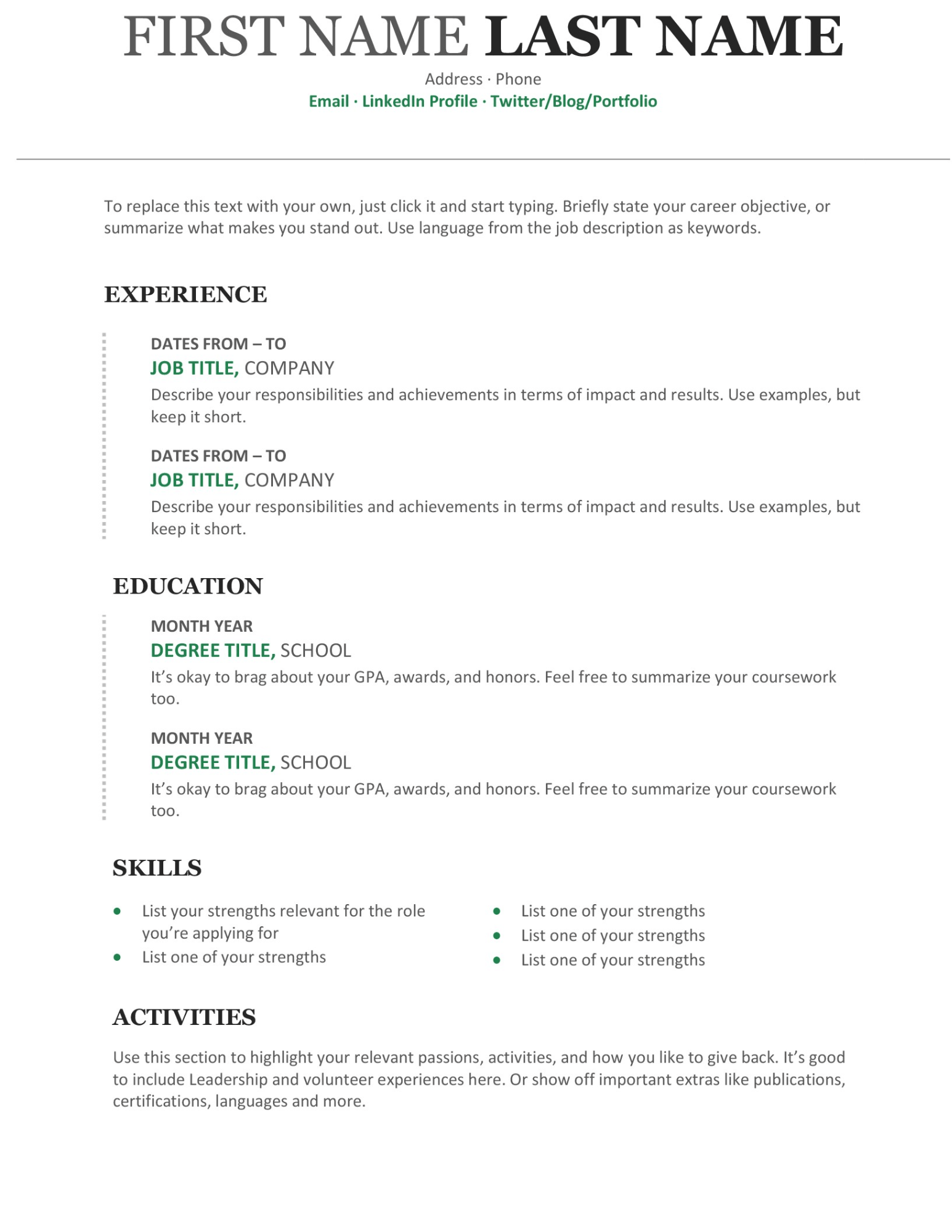 word resume example