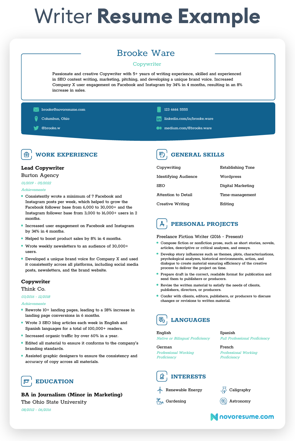 writer resume example